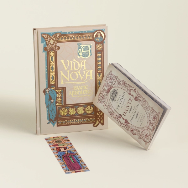 Box A Vida Nova, de Dante Alighieri, com a edição e os brindes do mês